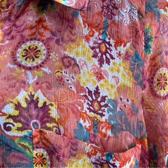 JESSICA LONDON Women’s 16W Long Tunic Colorful SHEER Roll Tab‎  Button Topper - Picture 14 of 15